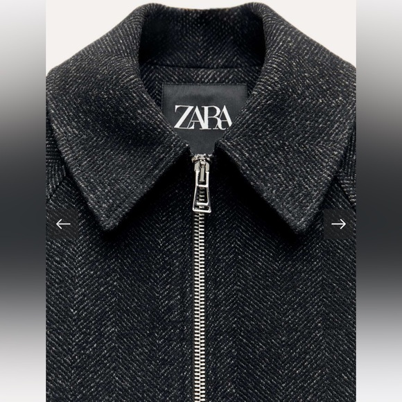Zara Zippered Wool Blend Jacket ZW collection gray black herringbone 2143/866 XS - Picture 5 of 15